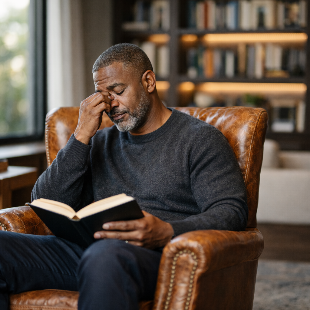 Person at laptop gently rubbing tired eyes